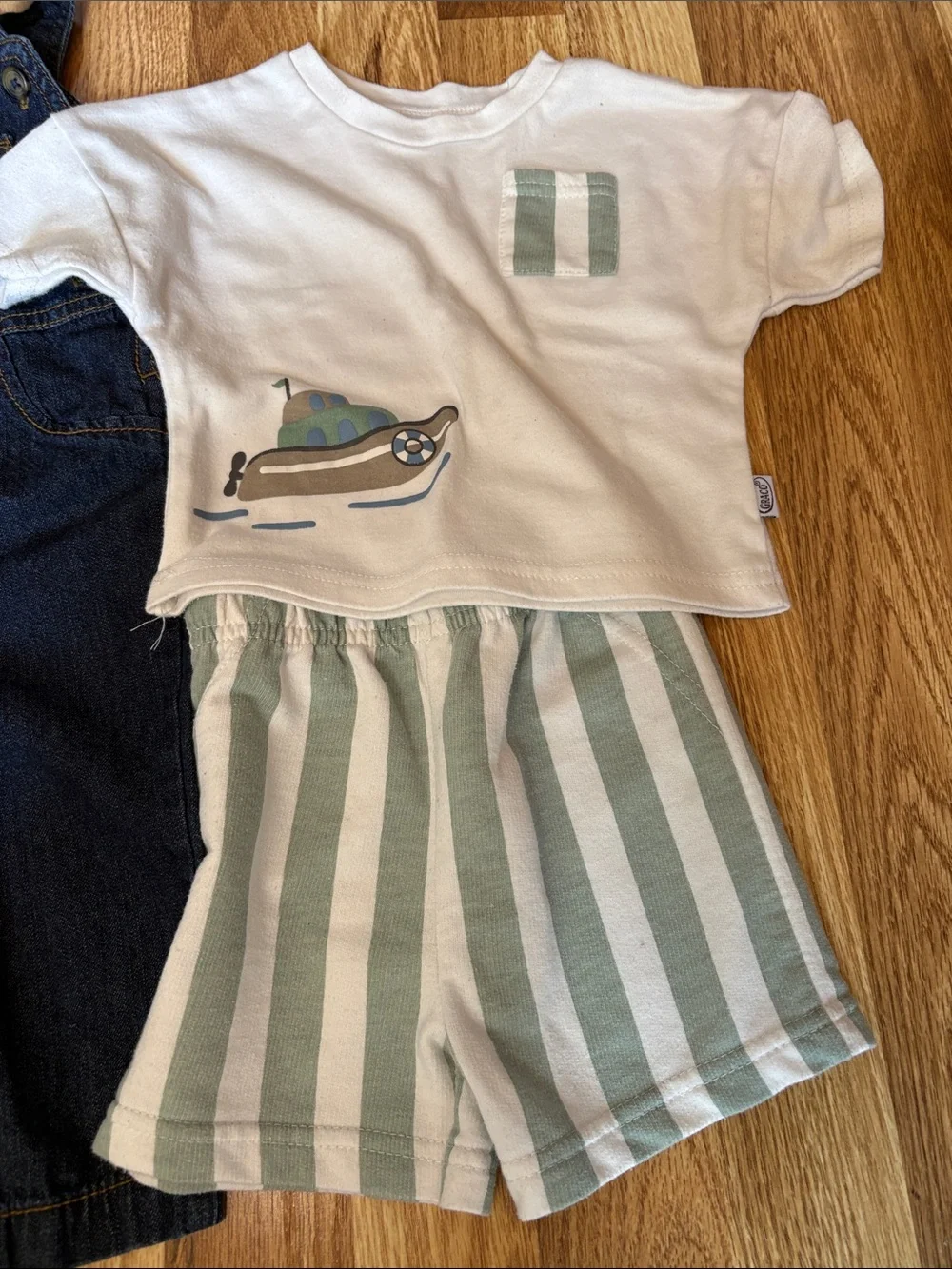 5 iPiece Green Stripe & Olive Top Set overalls pj set nwt